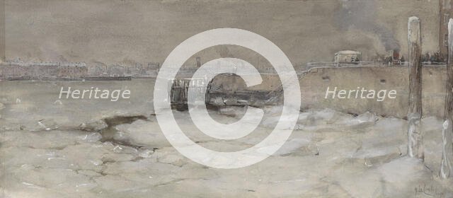 Crushing the ice on the Maas in Rotterdam, 1907. Creator: Adolf le Comte.