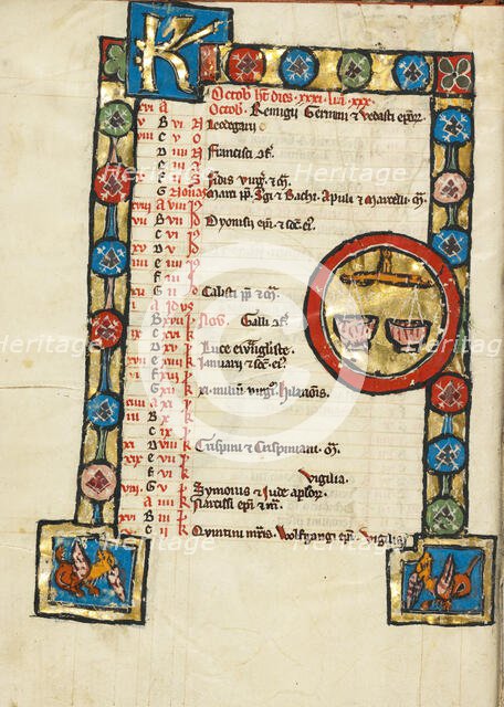 Zodiacal Sign of Libra; Psalter, third quarter of 13th century. Creator: Unknown.