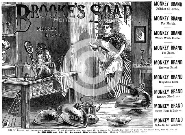Advertisement for Brooke's 'Monkey Brand' Soap, 1887. Artist: Unknown