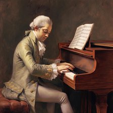AI IMAGE - Portrait of Mozart playing the piano, 1780s, (2023).  Creator: Heritage Images.