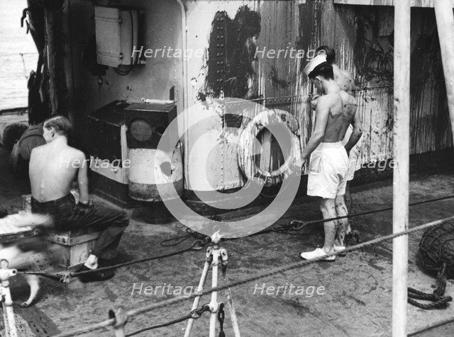 HMS Amethyst, after action on the Yangtze River, 20th April 1949. Artist: Unknown