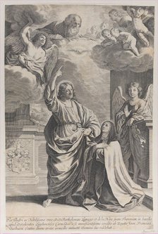 Saint Theresa praying alongside Christ, who points upwards to God the Father and the ..., 1635-1700. Creator: Gilles Rousselet.