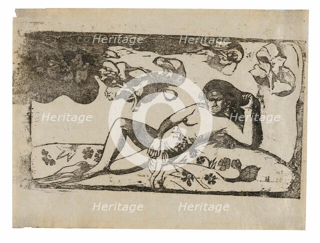 Te arii vahine—opoi (Woman with Mangos—Tired), from the Suite of Late Wood-Block Prints, 1898/99. Creator: Paul Gauguin.