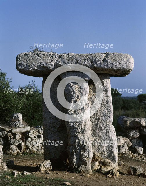 Taula in the Talaiotic village of Torretrencada, late Bronze Age-Iron Age, Minorca, Spain, 2001. Creator: LTL.