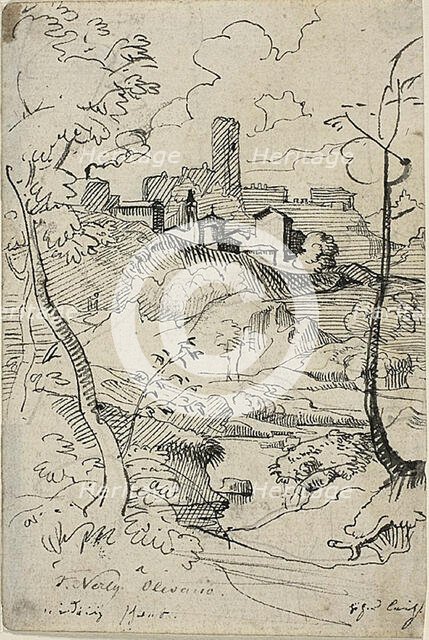 Italian Town with River (recto); View of a Town (verso), n.d. Creator: Friedrich Nerly.