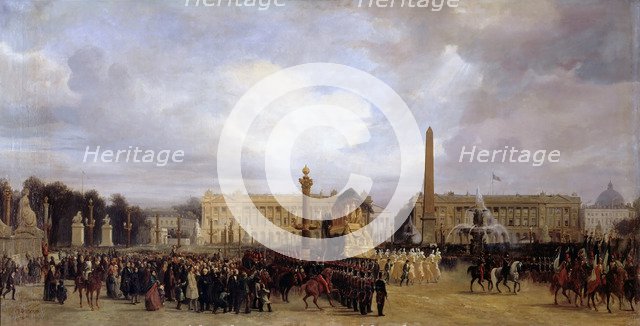 The Funeral Cortege of Napoleon I Passing Through the Place de la Concorde 15 December 1840. Artist: Guiaud, Jacques (1810-1876)