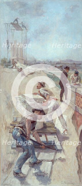 Sketch for the Lobau gallery of the Hotel de Ville in Paris: Works to establish a square, c1890. Creator: Emile-Henri Blanchon.