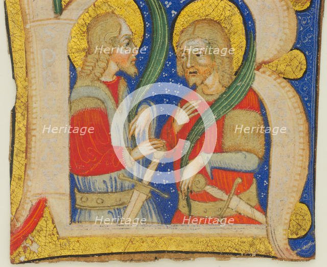 Manuscript Leaf Cutting Showing an Illumiated Initial R with St. Protasius and St. Gervasius, mid-15 Creator: Olivetan Master.