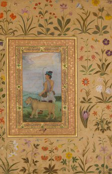 Dervish With a Lion, Folio from the Shah Jahan Album, verso: ca. 1630; recto: ca. 1500. Creator: Padarath.