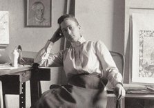 Hilma af Klint in her studio at Hamngatan, Stockholm, c. 1895. Creator: Anonymous.