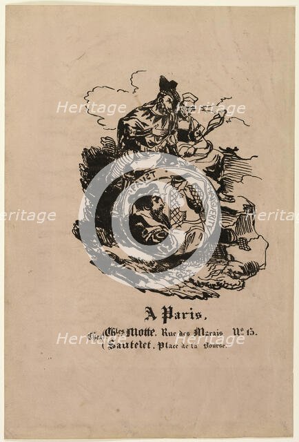Portrait Medallion of Faust and Marguerite, publisher's sheet from Faust, 1828. Creators: Achille Deveria, Eugene Delacroix.
