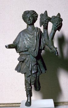 Bronze lar holding a double cornucopia. Artist: Unknown