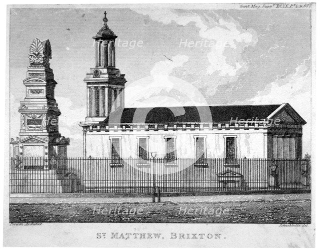 Church of St Matthew, Brixton, Lambeth, London, c1825. Artist: Anon