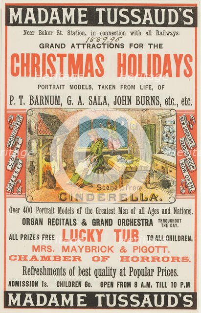 Madame Tussauds Christmas Holidays advertisement, 1889. Creator: Unknown.