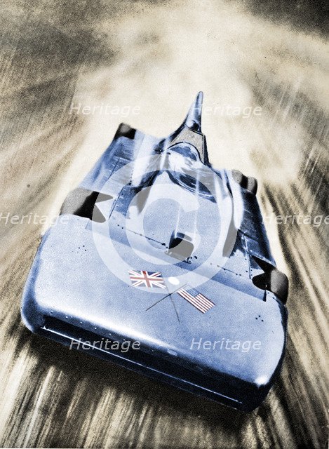 Sir Malcolm Campbell at high speed in `Blue Bird`, 1935. Artist: Unknown.