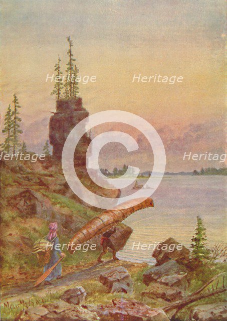 Portage and Birch-Bark Canoe', 1924. Artist: Unknown.