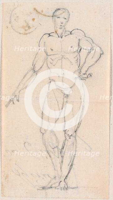 Statue of a Male Nude with Hand on Hip, probably c. 1754/1765. Creator: Hubert Robert.