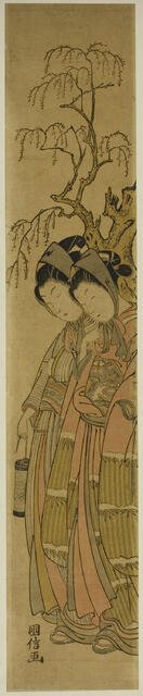 Couple Walking under Willow Tree, Japan, c. 1770/75. Creator: Naka Kuninobu.