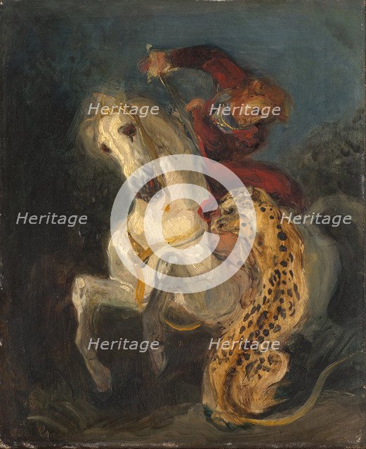 Rider Attacked by a Jaguar. Artist: Delacroix, Eugène (1798-1863)