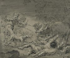 Wild boar hunting, c17th century. Creator: Leonard Bramer.