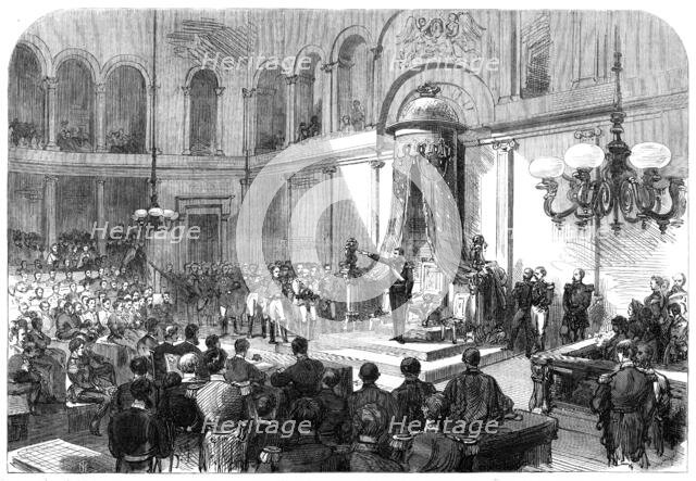 King Leopold II. taking the oath before the Belgian Senate and Chamber of Deputies..., 1865. Creator: Unknown.