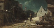 The night watchman (Night watchman by moonlight, or Dog and cat), c. 1870. Creator: Spitzweg, Carl (1808-1885).