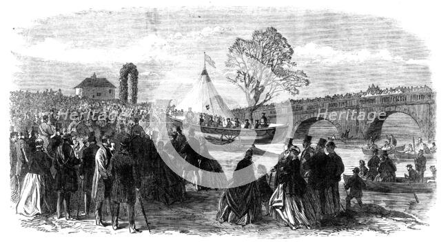 Lady Houghton naming the Pontefract and Goole Life-Boat, Ferrybridge, Knottingley, Yorkshire, 1865. Creator: Unknown.