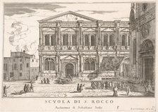 Plate 37: Side view of the school of St. Roch at left and view of facade of the church of ..., 1703. Creator: Luca Carlevarijs.