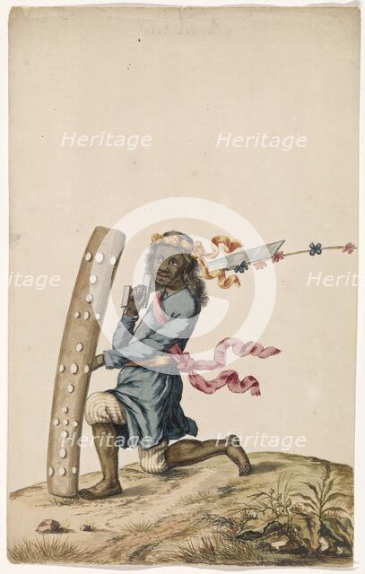 Ambonese dancing warrior in blue robe, c.1675-c.1725. Creator: Anon.