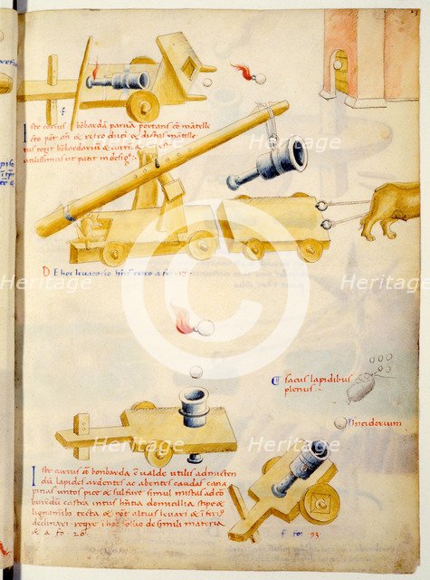 A firearm. Illustration from De rebus militaribus, De machinis by Mariano Taccola.