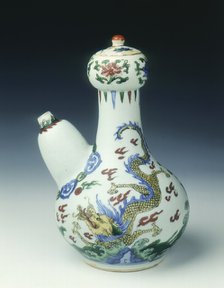 Wucai kendi with dragons, Qing dynasty, early Kangxi period, China, 1662-1683. Artist: Unknown