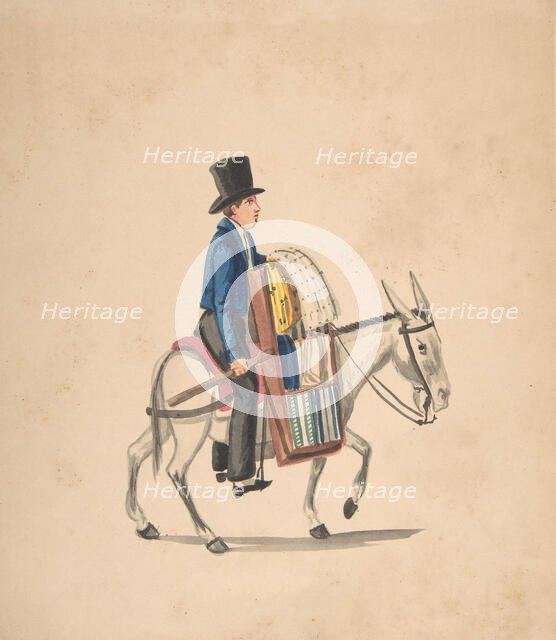 A Man Riding on a Donkey, 1840-50. Creator: Anon.