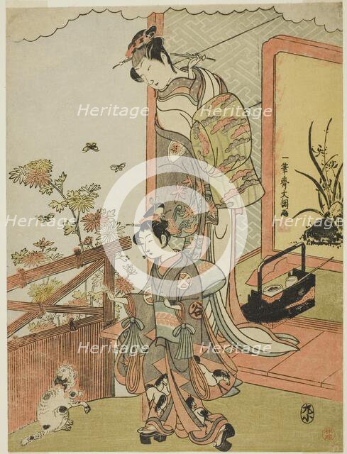 The Actor Onoe Matsusuke I as Oiso no Tora (?) (right), and Otani Taniji (left), c. 1770. Creator: Ippitsusai Buncho.