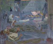 World War I: wounded sailors after treatment in a distributing station, c1918. Creator: Jan Gordon.