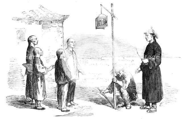 Head of a Chinese Criminal exposed in a Cage to his Children...1857.  Creator: Unknown.