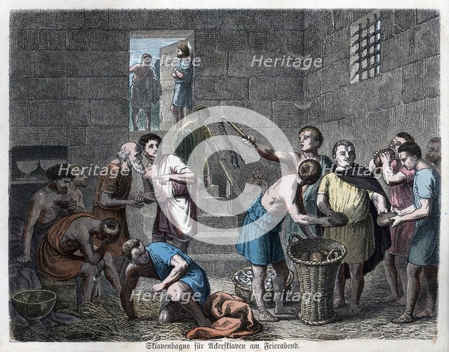Ancient History. Rome. Dungeons of agricultural slaves. German engraving, 1865.