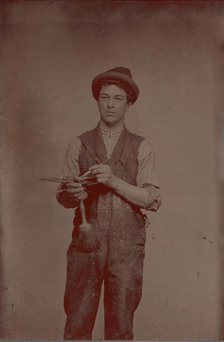 Painter Holding Palette and Brushes, 1870s. Creator: Unknown.