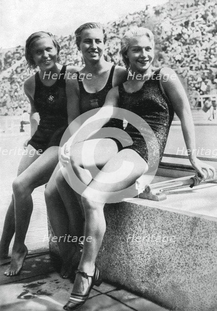 Medallists from the women's platform diving event, Berlin Olympics, 1936. Artist: Unknown