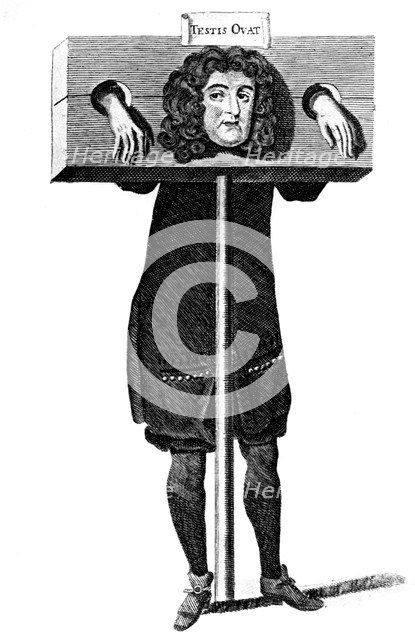 'Testis Ovat', Titus Oates in the pillory, 17th century (c1905). Artist: Unknown