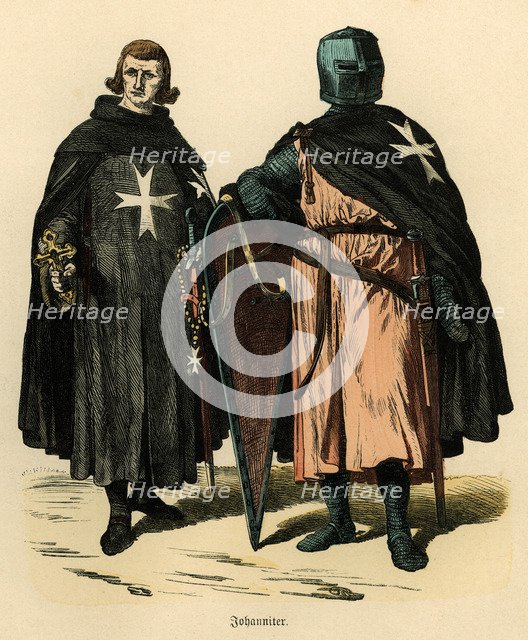 Knights of the Order of the Hospital of St. John or Malta with battle dress, engraving, 1860.
