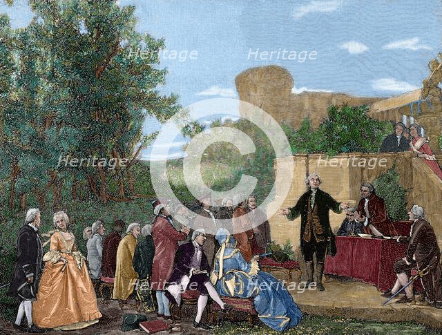 Carlo Goldoni reciting one of his comedies, Pisa, Italy, (19th century). Creator: Unknown.