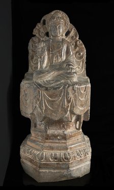 Seated Buddhist figure: high octagonal pedestal and perforated..., Tang dynasty, 8th century. Creator: Unknown.