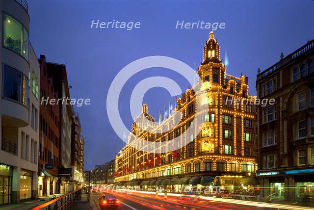 Harrods Department Store at night, Brompton Road, Knightsbridge, London, 2005. Artist: Unknown.