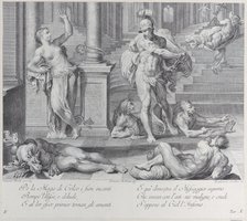 Plate 10: Ulysses compelling Circe to restore his companions' human shapes, which she had ..., 1756. Creators: Bartolomeo Crivellari, Domenico Maria Fratta.