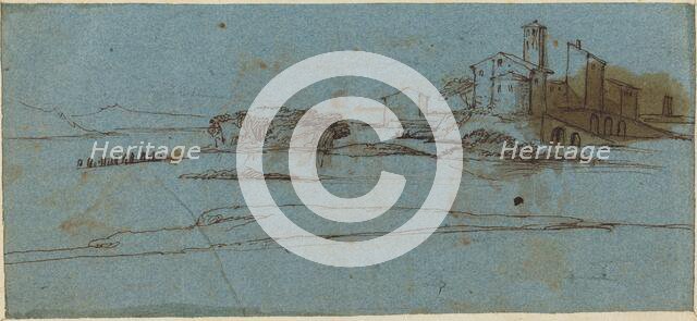 Buildings on a River Bank [verso]. Creator: Master of the Blue Landscapes.