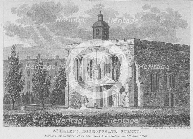 Church of St Helen, Bishopsgate, City of London, 1808. Artist: Samuel Rawle