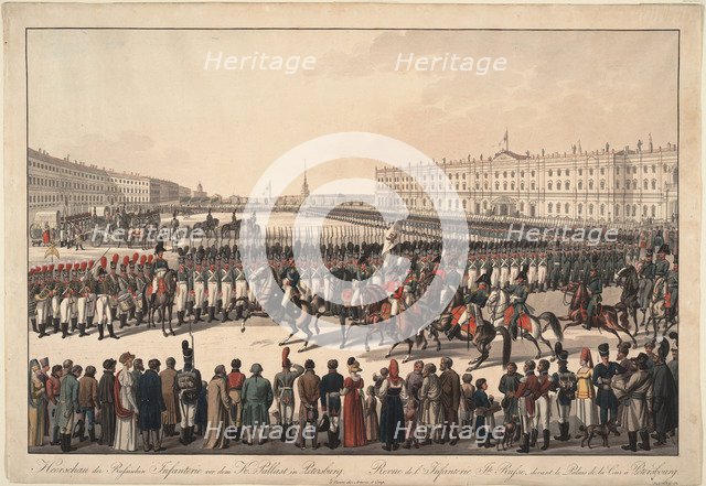 A Review of the Russian Infantry on the Palace Square in St Petersburg, 1809-1813. Artist: Kobell, Wilhelm, Ritter von (1766-1853)