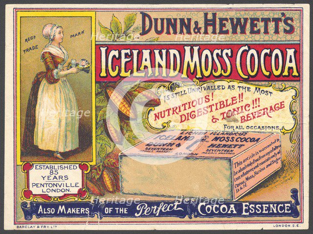 Iceland Moss Cocoa, 1890s. Artist: Unknown