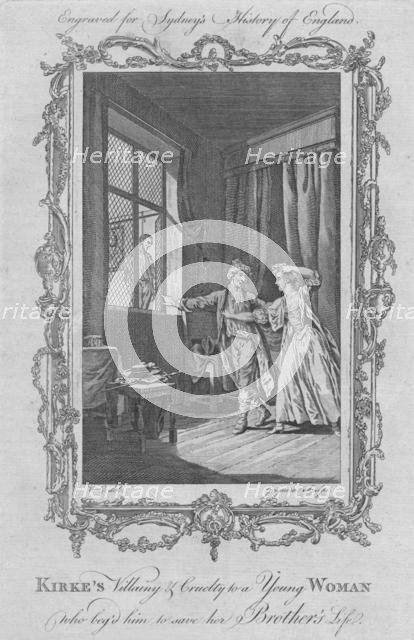 'Kirke's villainy & cruelty to a young woman who beg'd him to save his brother's life', 1773.  Creator: Charles Grignion.