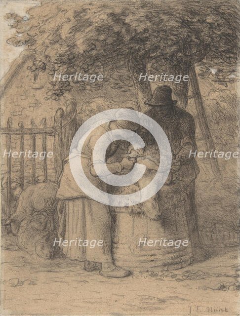 Sheepshearing Beneath a Tree, ca. 1854. Creator: Jean Francois Millet.